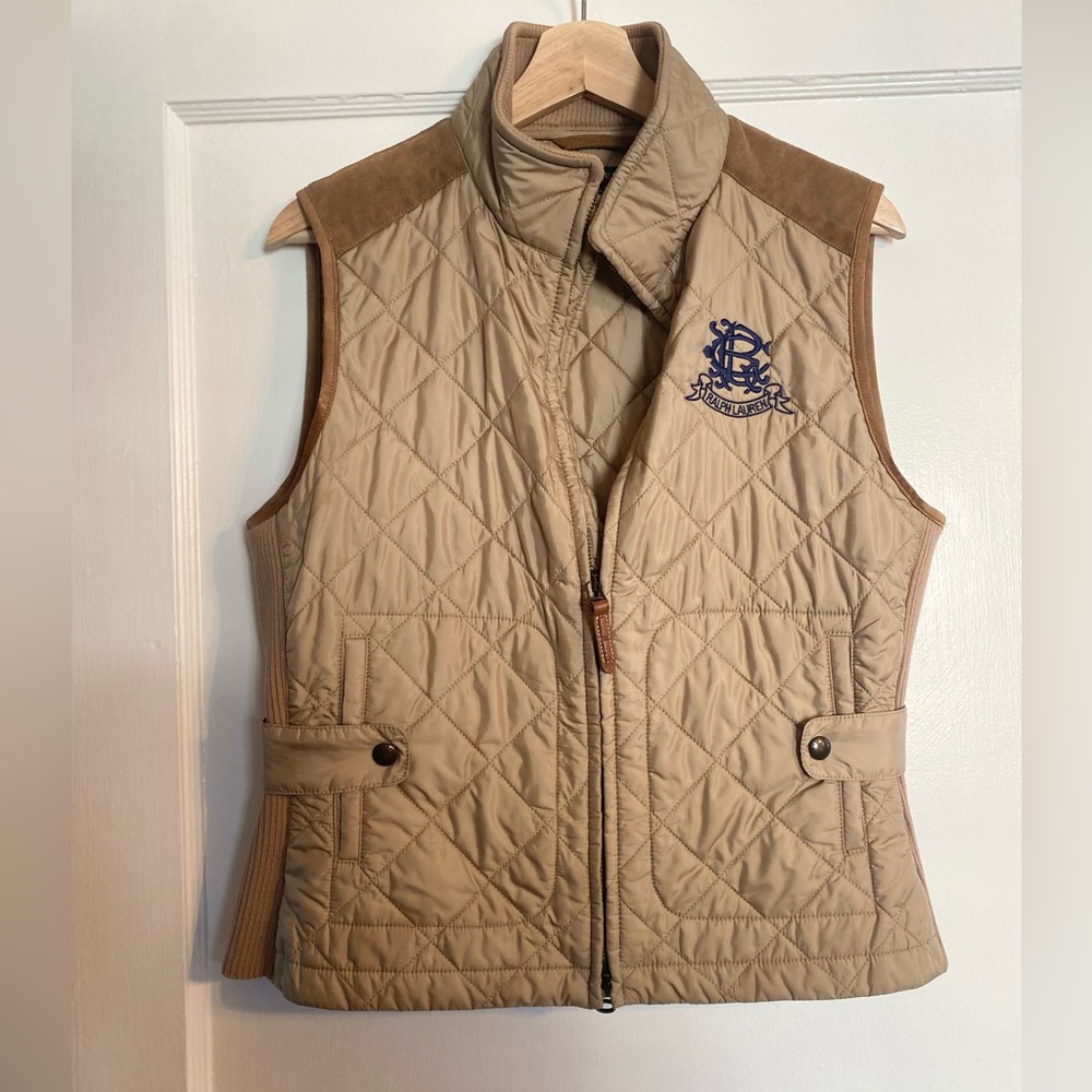 Ralph Lauren puffer vest with suede detail shoulders